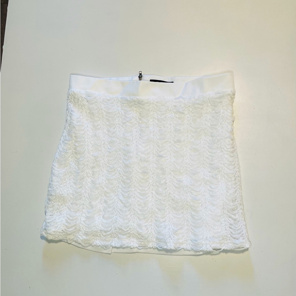 Lulus White Textured Scalloped Overlay Mini Skirt - Size L